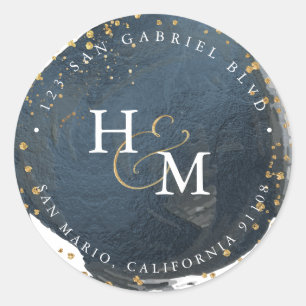 Slate Blue Faux Gold Script Ampersand Classic Round Sticker