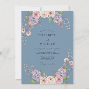 Slate Blue Floral Embrace Wedding Invitation