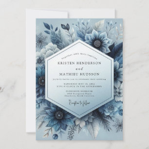 Slate Blue Floral Enchantment Wedding Invitation