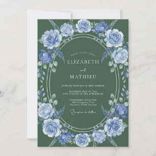 Slate Blue Floral Laurel Wedding Invitation