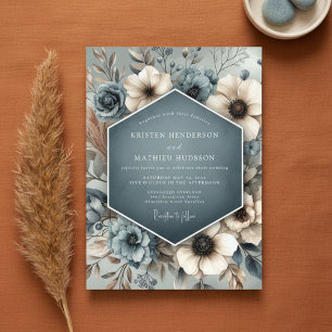 Slate Blue Floral Whimsy Wedding Invitation