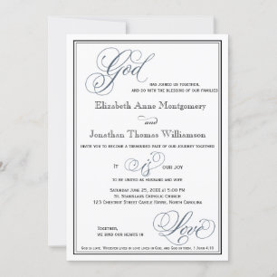 Slate Blue Formal Script Religious Wedding Invitation