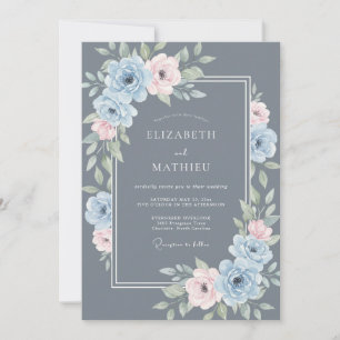 Slate Blue Frosty Botanical Wedding Invitation