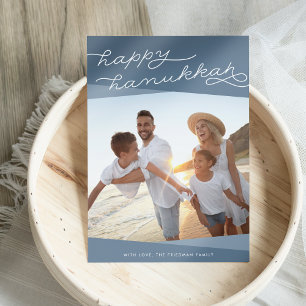 Slate Blue Geo Script   Hanukkah Photo Holiday Card