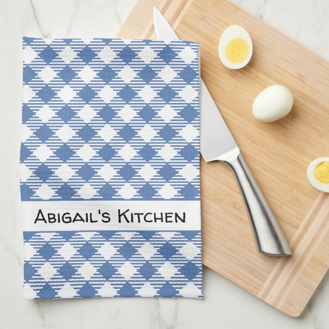 Slate Blue Gingham Buffalo Check Tea Towel (Quarter Fold)