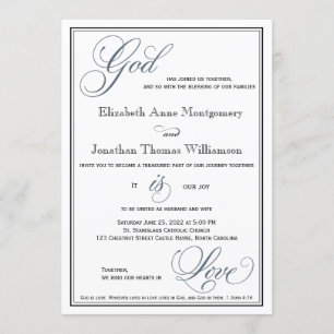 Slate Blue God is Love Christian Wedding Invitation
