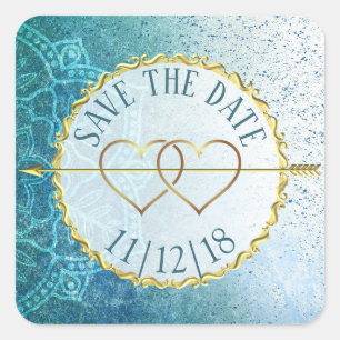 Slate Blue & Gold Mandala  Save the Date Stickers