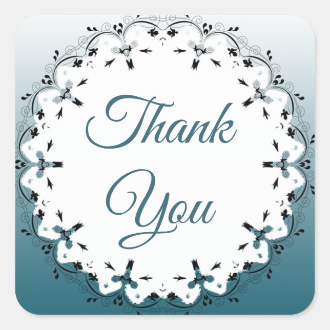 Slate Blue Gradient and Black Thank You Stickers (Front)