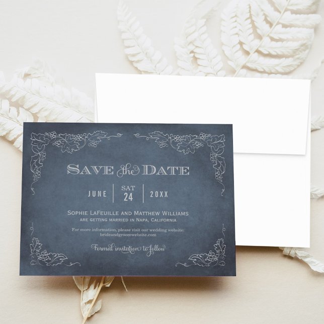 Slate Blue Grapevine Vineyard Wedding Save The Date (Creator Uploaded)