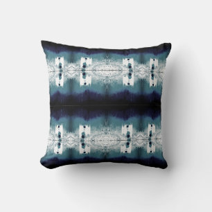 Slate Blue-Green Navy on White Mediterranean Tiles Cushion