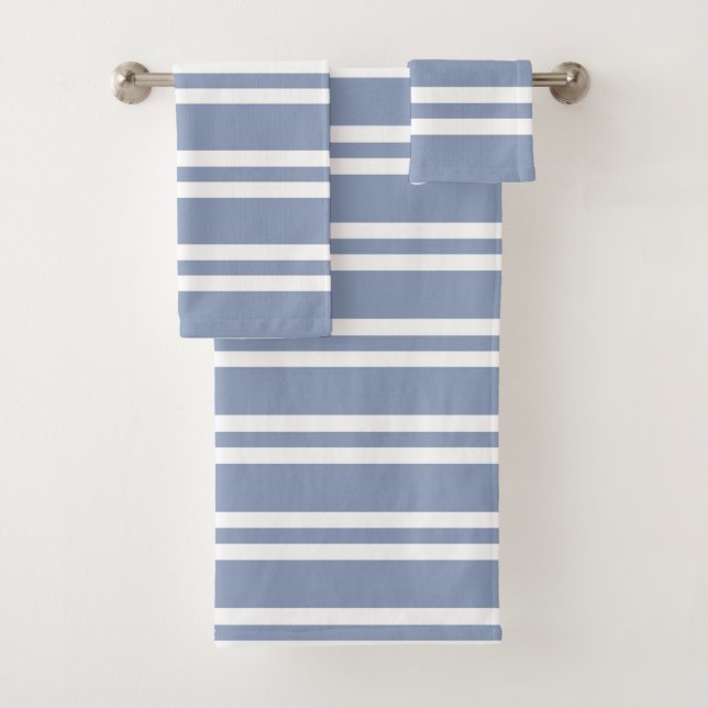 Slate Blue Grey and White Stripes Bath Towel Set (Insitu)
