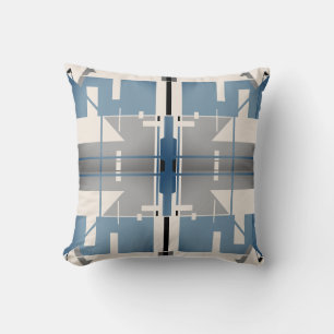 Slate Blue Grey Black Beige Bold MCM Mosaics Cushion