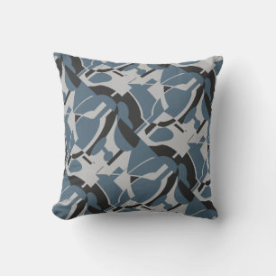 Slate Blue Grey Black Diagonal MCM Look Art Print Cushion