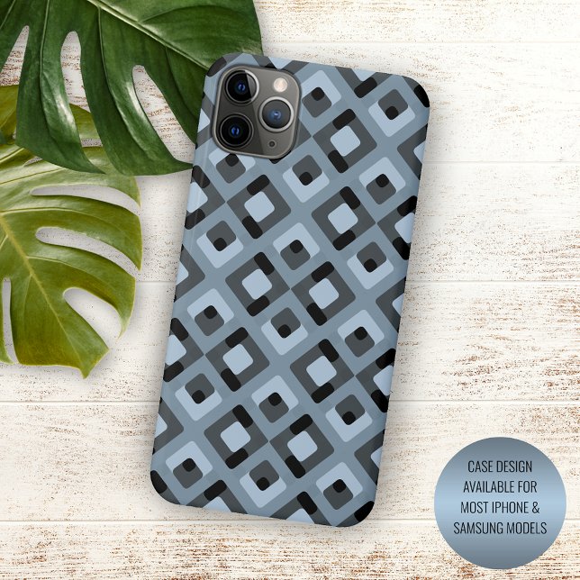 Slate Blue Grey Black Midcentury Squares Pattern Case-Mate iPhone Case (Creator Uploaded)