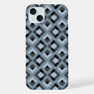 Slate Blue Grey Black Midcentury Squares Pattern iPhone 15 Plus Case