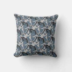 Slate Blue Grey Black Swirling Contemporary Print Cushion