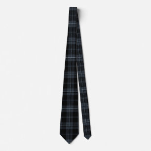 Slate Blue-Grey, Dusty Blue, and Black Tartan Tie