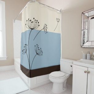 Slate Blue, Ivory and Brown Wildflower Shower Curtain