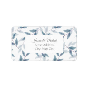 Slate Blue Layered Watercolor Leaves Pattern Label
