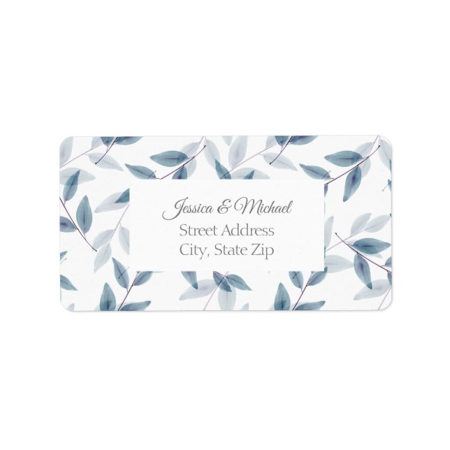 Slate Blue Layered Watercolor Leaves Pattern  Label (Front)
