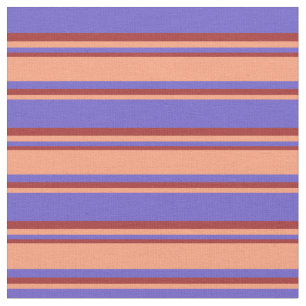 Slate Blue, Light Salmon & Brown Coloured Stripes Fabric