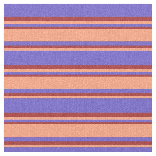 Slate Blue, Light Salmon & Brown Coloured Stripes Fabric (Close Up)