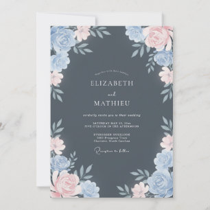 Slate Blue Majestic Floral Wedding Invitation