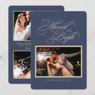 Slate Blue Married and Bright Photo Christmas Holiday Card
