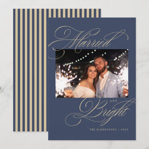 Slate Blue Married and Bright Photo Christmas Holiday Card
