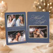 Slate Blue Married and Bright Photo Christmas