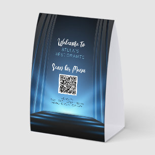 Slate Blue Menu Restaurant QR Code Table Sign