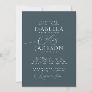 Slate Blue Minimalist Calligraphy Trendy Wedding  Invitation