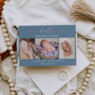 Slate Blue Minimalist Photo Baby Announcement Card