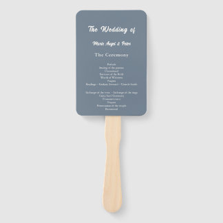 Slate Blue Minimalist Typography Wedding Program Hand Fan