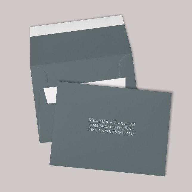 Slate Blue Minimalist Wedding RSVP Envelope (Minimalist slate blue RSVP envelope with clean typography for a modern, elegant wedding look.)