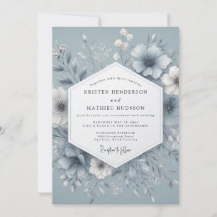 Slate Blue Misty Bloom Wedding Invitation