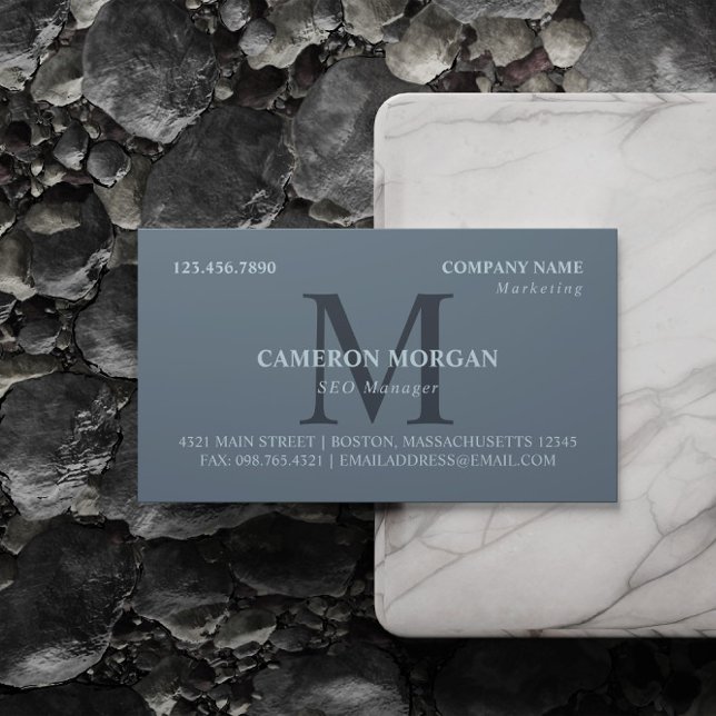 Slate Blue Monogrammed Professional Business Card (Creator Uploaded)