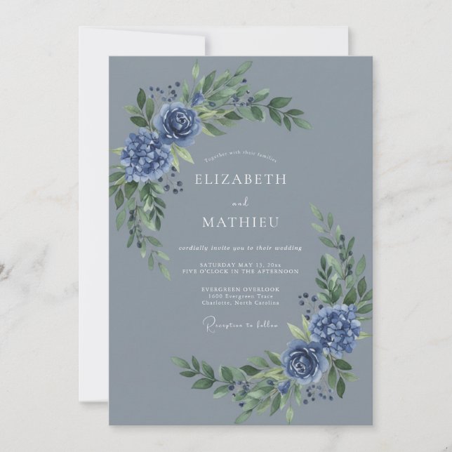 Slate Blue Moody Winter Wedding Invitation (Front)