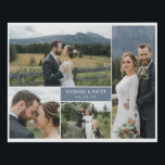Slate Blue Names & Date Wedding Photo Collage Faux Canvas Print<br><div class="desc">Romantic faux canvas to which you can add four of your wedding photos in different dimensions with your names and wedding date in white against slate blue. Photo collage faux canvas personalised with wedding photos,  names,  and wedding date.</div>