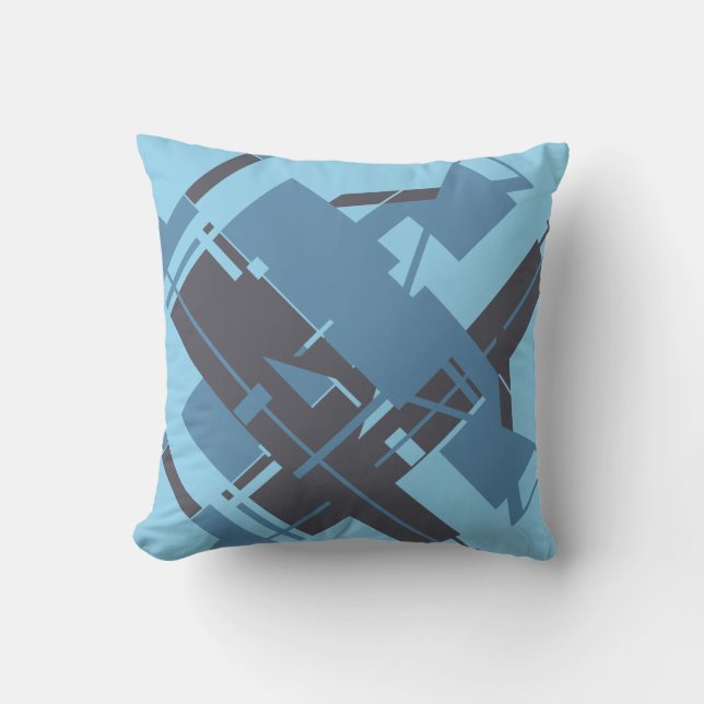 Slate Blue Navy Robin's Egg Blue Diagonal Abstract Cushion (Front)