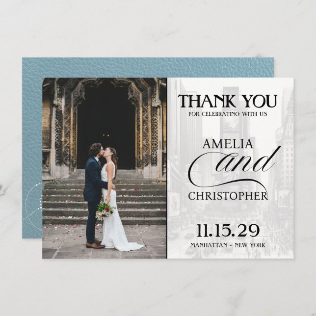 Slate Blue New York City Passport Thank You Card (Front/Back)