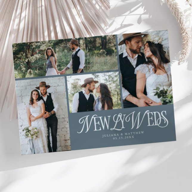 Slate Blue Newlyweds Multi Photo Wedding Announcement (Creator Uploaded)