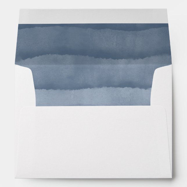 Slate Blue Ombre Watercolor Wedding Envelope (Back (Bottom))