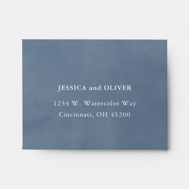 Slate Blue Ombre Watercolor Wedding RSVP Envelope (Front)