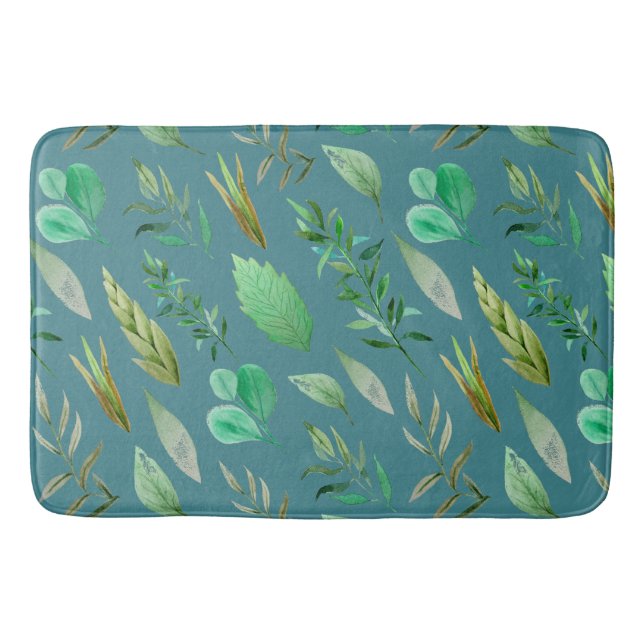 Slate Blue or Steel Blue with Foliage Decoration Bath Mat (Front)