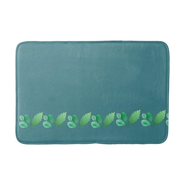 Slate Blue or Steel Blue with Foliage Decoration Bath Mat (Front)