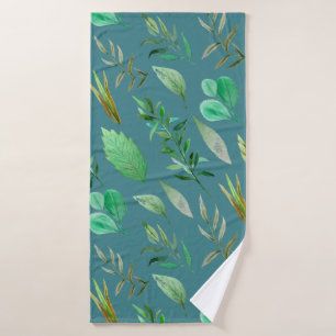 Slate Blue or Steel Blue with Foliage Decoration Bath Towel