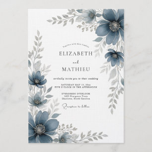 Slate Blue Painterly Romance Wedding Invitation