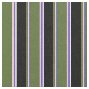 Slate Blue, Pink, Dark Olive Green, Black & White Fabric