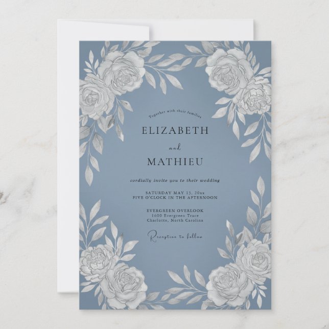 Slate Blue Radiant Botanical Wedding Invitation (Front)